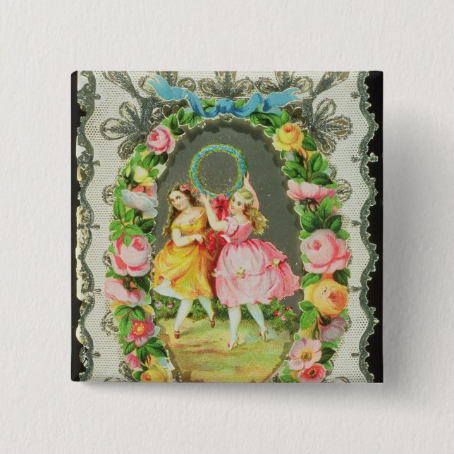 Victorian Valentine Card 15 Cm Square Badge (Front)