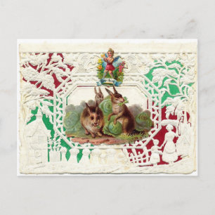 Victorian Valentine Card - 3 bunnies