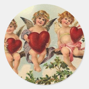 `Victorian valentine cuipid Sticker's Classic Round Sticker