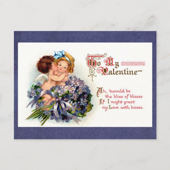 Victorian Valentine "The Bliss of Kisses" Cupids Holiday Postcard (Front)