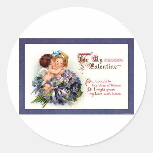 Victorian Valentine "The Bliss of Kisses"  Gifts Classic Round Sticker (Front)