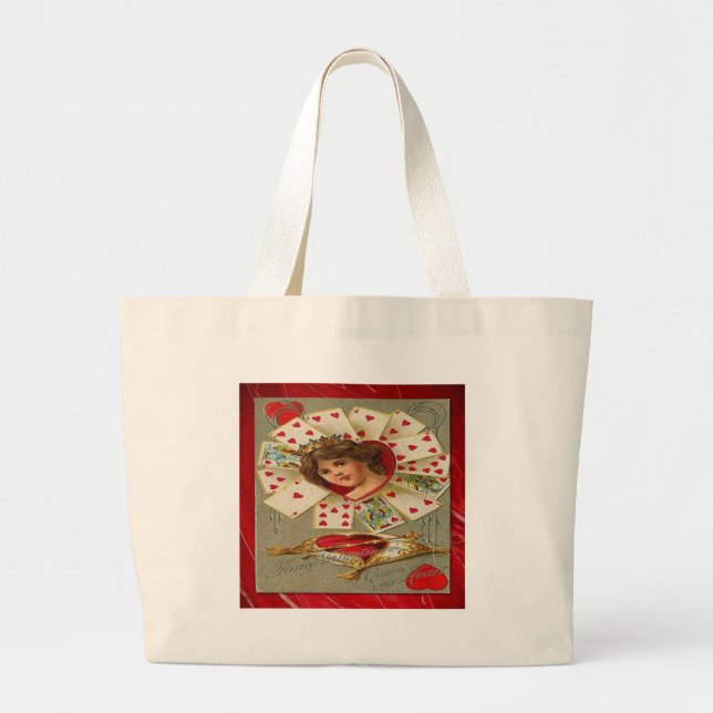 Victorian Valentine The Queen Of Hearts Large Tote Bag (Front)