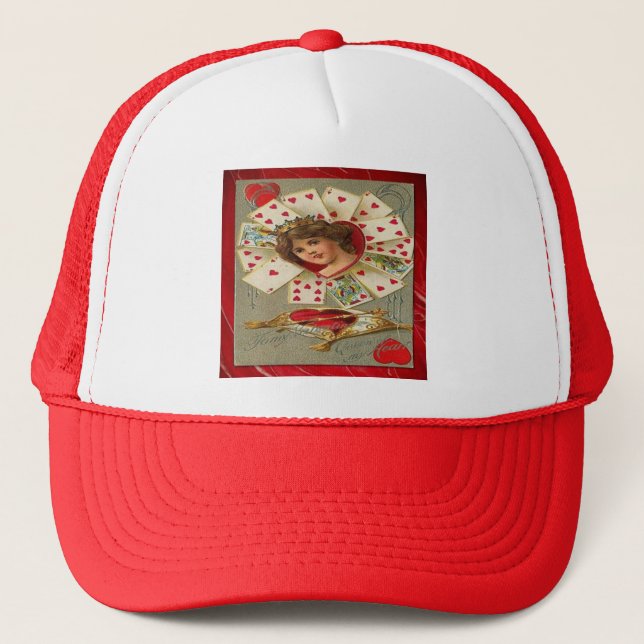 Victorian Valentine The Queen Of Hearts Trucker Hat (Front)