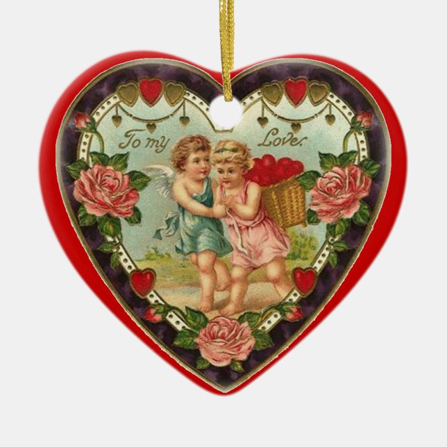 Victorian Valentine To My Love Ceramic Tree Decoration (Front)
