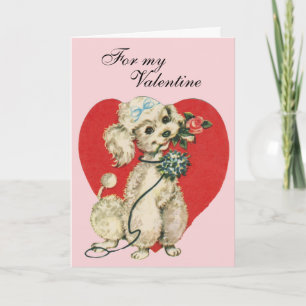 Victorian Valentine White Poodle & Heart   Card