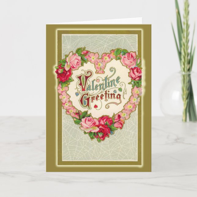 Victorian Valentine with Heart Shaped Wreath Holiday Card (Front)