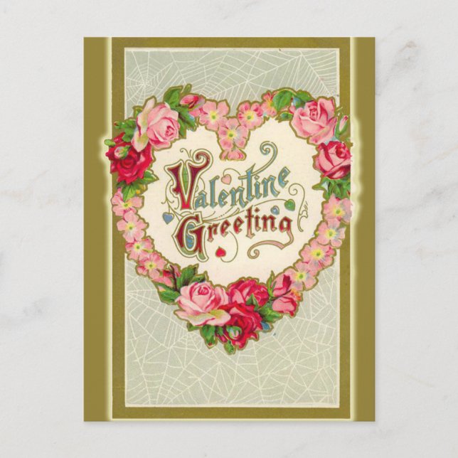 Victorian Valentine with Heart Shaped Wreath Holiday Postcard (Front)