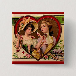 Victorian Valentines Couple 15 Cm Square Badge