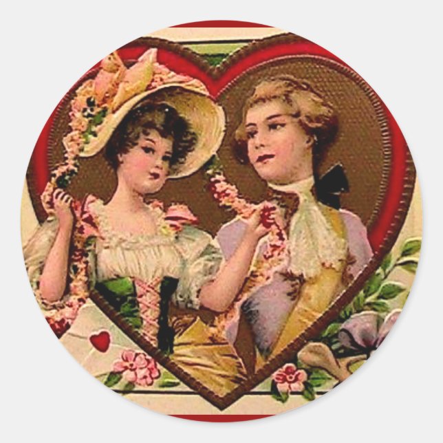 Victorian Valentines Couple Classic Round Sticker (Front)