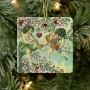 Victorian Valentines Day Cupids Vintage Heart Tree Ceramic Tree Decoration