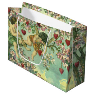 Victorian Valentines Day Cupids Vintage Heart Tree Large Gift Bag