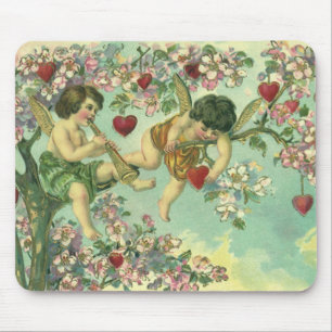 Victorian Valentines Day Cupids Vintage Heart Tree Mouse Mat