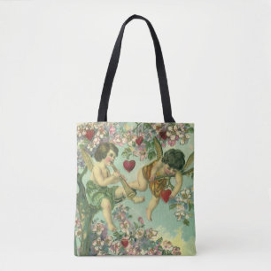 Victorian Valentines Day Cupids Vintage Heart Tree Tote Bag