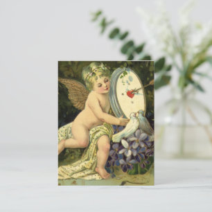 Victorian Valentines Day, Vintage Angel Love birds Holiday Card