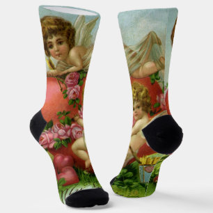 Victorian Valentines Day Vintage Angels Heart Rose Socks