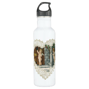 Victorian Valentine's Day, Vintage Angels w Letter 710 Ml Water Bottle