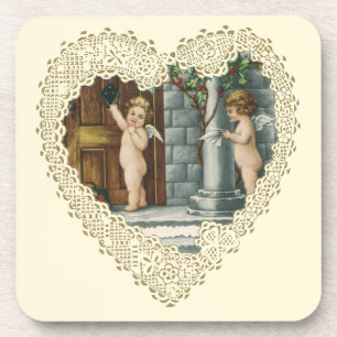 Victorian Valentine's Day, Vintage Angels w Letter Coaster