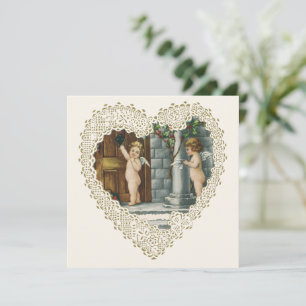 Victorian Valentine's Day, Vintage Angels w Letter Holiday Card