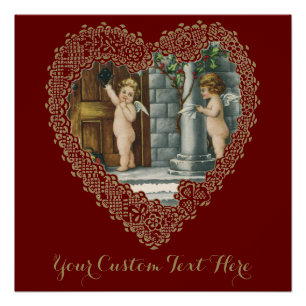 Victorian Valentine's Day, Vintage Angels w Letter Poster