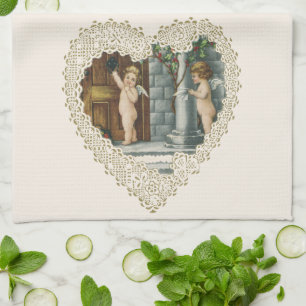 Victorian Valentine's Day, Vintage Angels w Letter Tea Towel