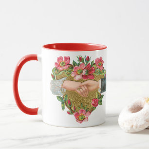 Victorian Valentine's Day, Vintage Hands w Flowers Mug