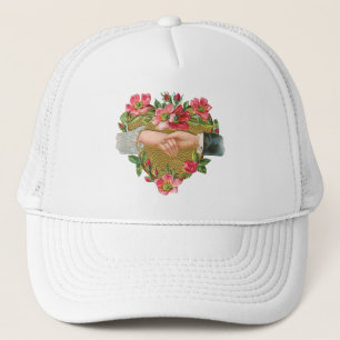 Victorian Valentine's Day, Vintage Hands w Flowers Trucker Hat