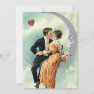 Victorian Valentine's Day Vintage Kiss on the Moon Invitation