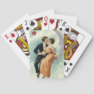 Victorian Valentine's Day Vintage Kiss on the Moon Playing Cards