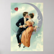 Victorian Valentine's Day Vintage Kiss on the Moon