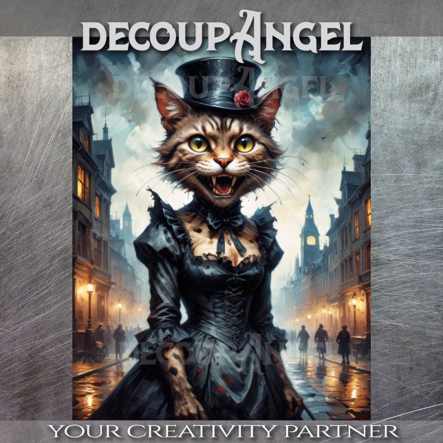 Victorian Vampire Cat - Decoupage -  Tissue Paper (Creator Uploaded)