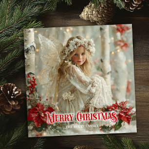 Victorian vintage angel red white gold seasonal  holiday card