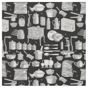 victorian vintage antique kitchen cook toile black fabric