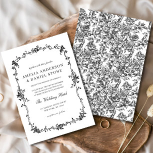 Victorian Vintage Black White Floral Wedding Invitation