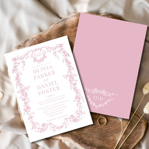 Victorian Vintage Blush Pink Wedding Monogram Invitation