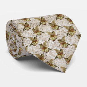 Victorian Vintage Brown News Paper Birds Neck Tie