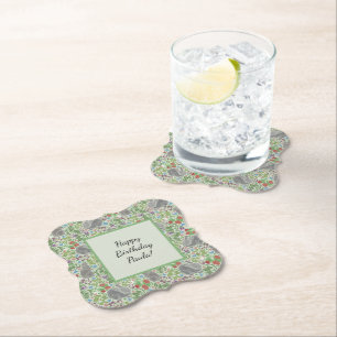 Victorian Vintage Bunny Rabbit Berry Garden Easter Paper Coaster