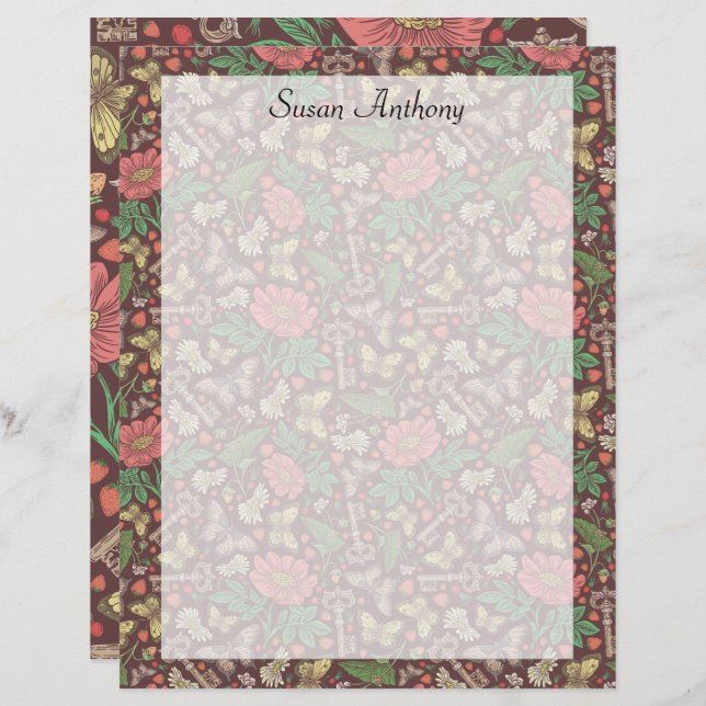 Victorian Vintage Butterfly Old Keys Daisies Paper (Front/Back)