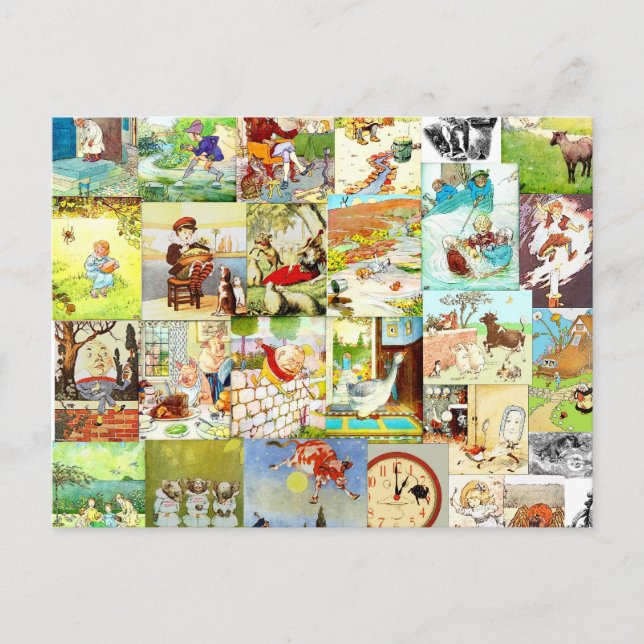 Victorian Vintage Childrens Nursery Rhymes Montage Postcard (Front)