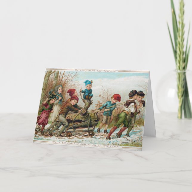 Victorian Vintage Christmas Children Loggers Holiday Card (Front)