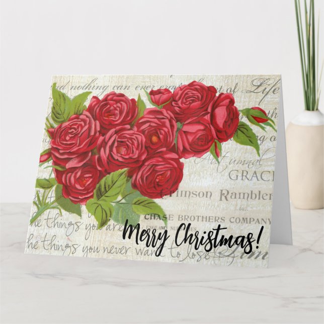 Victorian Vintage Christmas Red Rose Bouquet Card (Front)