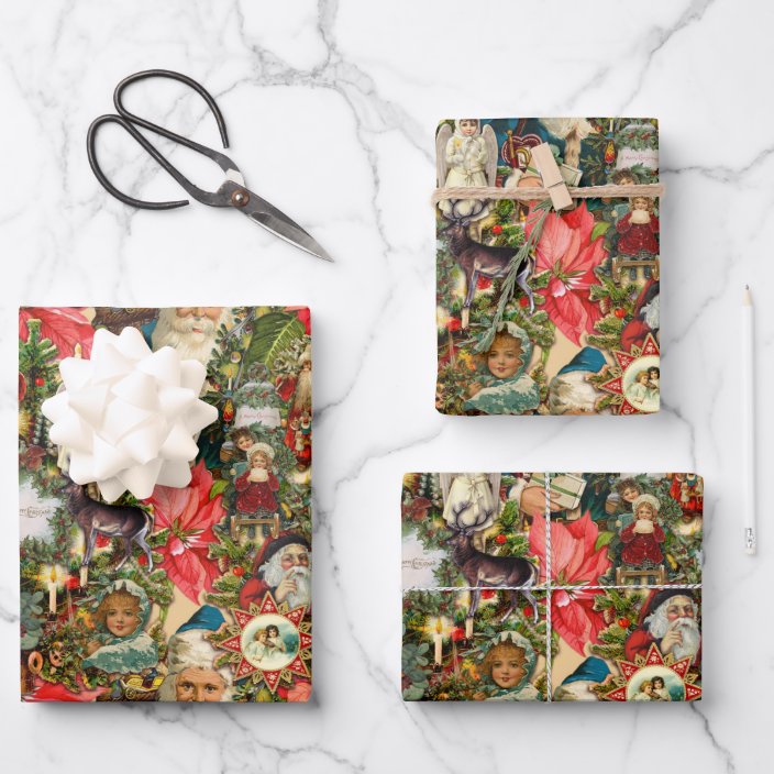 Victorian Vintage Christmas Wrapping Paper Sheet Zazzle.co.uk