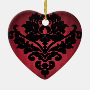 Victorian vintage damask gothic black and red ceramic tree decoration