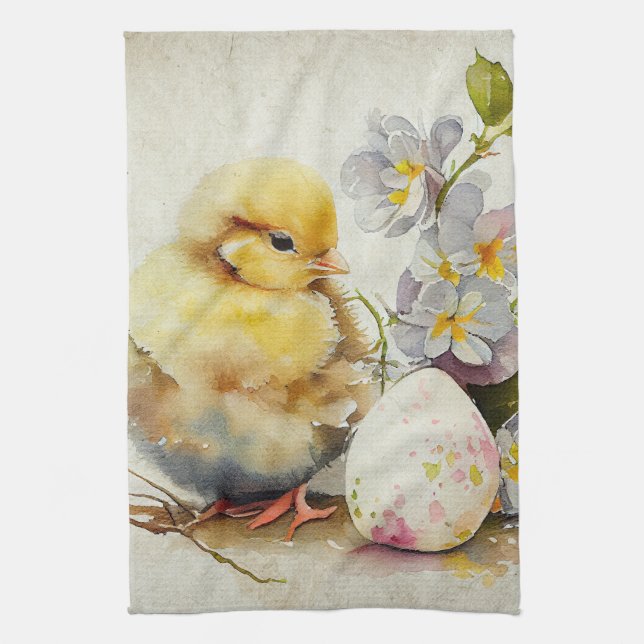 Victorian vintage Easter Chick    Tea Towel (Vertical)