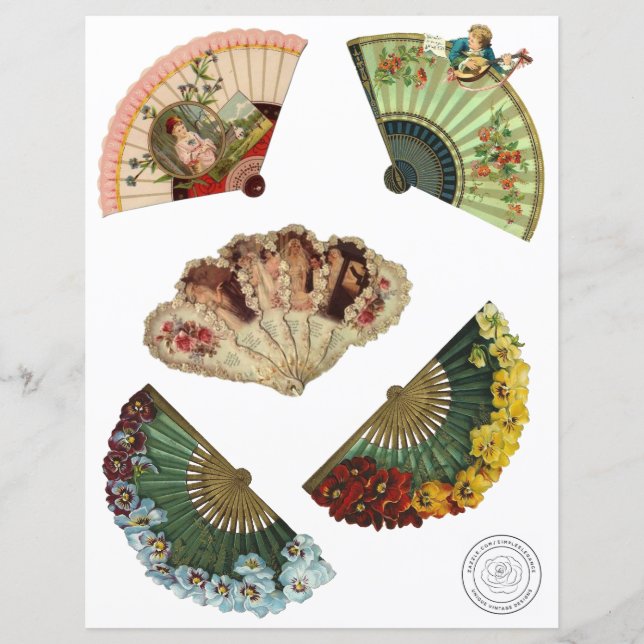 Victorian Vintage Fans Cutouts Scrapbook Paper (Front)