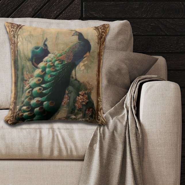 victorian vintage floral parisian peacock cushion (victorian vintage floral parisian peacock throw pillow)