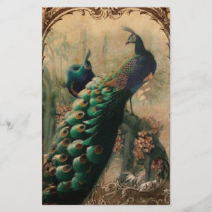 victorian vintage floral parisian peacock stationery