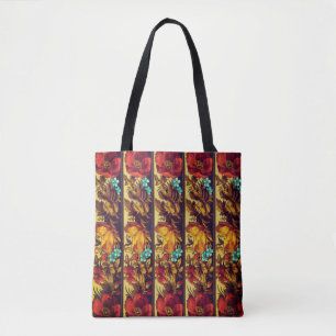 Victorian vintage floral pattern elegant red brown tote bag