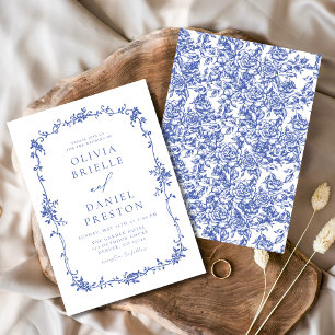 Victorian Vintage French Blue Floral Wedding Invitation