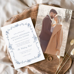 Victorian Vintage French Photo Blue Wedding Invitation