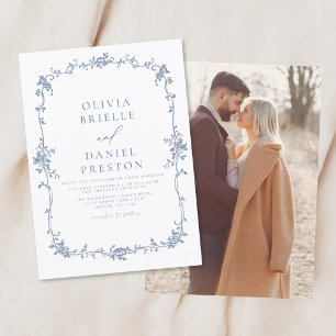 Victorian Vintage French Photo Blue Wedding Invitation